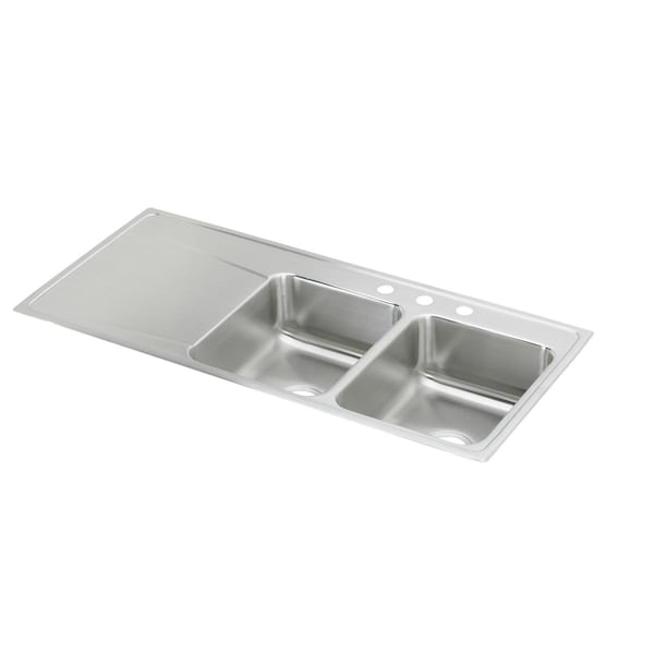 Lustertone Stainless Steel 48 X 22 X 7-5/8 Equal Double Bowl Top Mount Sink With Drainboard